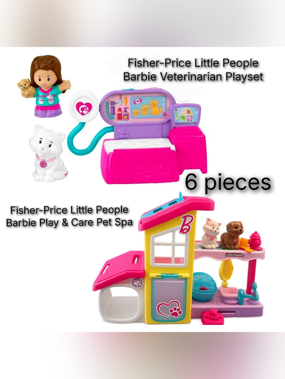 Fisher-Price Little People Barbie pet spa + veterinarian playset bundle 🐶🐱 Inc